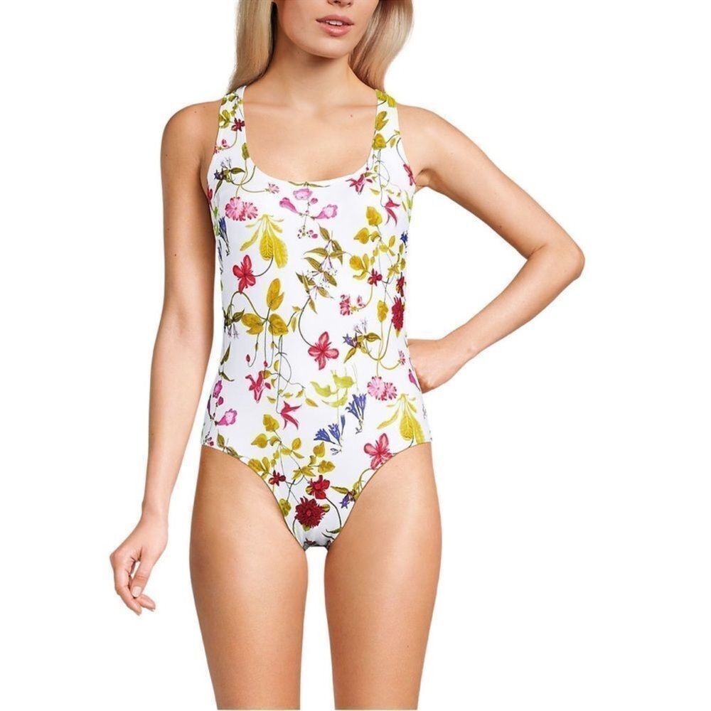 Land’s End White Floral One Piece Swimsuit. Size 18.